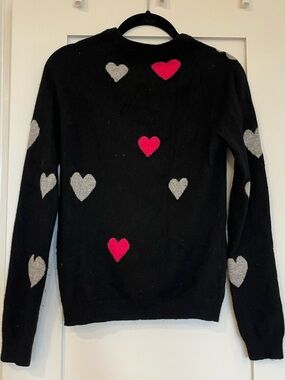 100% Cashmere Crewneck Sweater - Pink & Gray Hearts XS